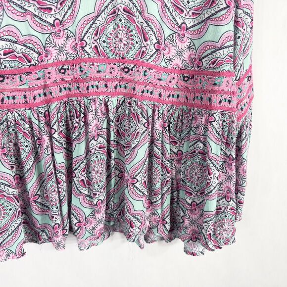 Crown Ivy Plus Size 0X Top Pink Green Peplum Hem Embroidered Bell Sleeves 1228 - Picture 3 of 9